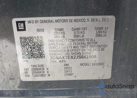 2018 Chevrolet Equinox Lt z USA, uszkodzony, nr VIN 3GNAXTEX2JS641904